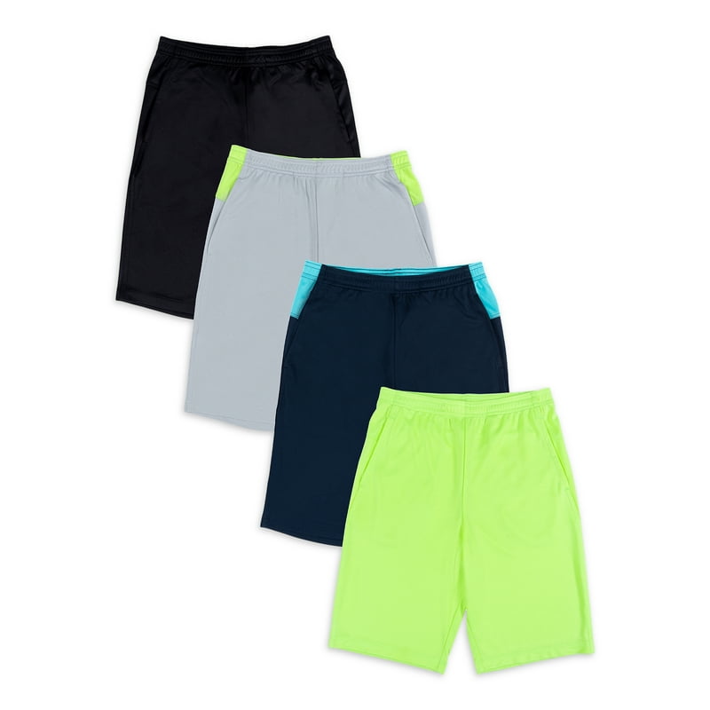Athletic Works Boys Active Shorts 4-Pack Bundle Sizes 4-18 & Husky