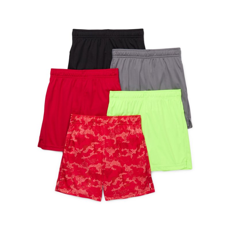Athletic Works Boys Performance Shorts 5-Pack Sizes 4-18 & Husky
