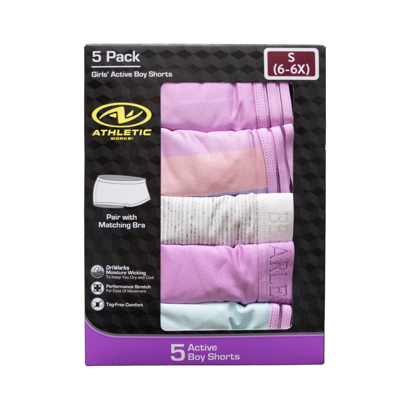 Athletic Works Girls Active Boyshort Underwear 5-Pack Sizes S-XL