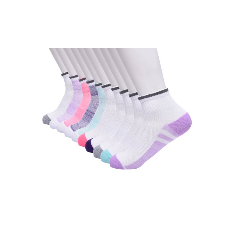 Athletic Works Girls Cushioned Ankle Socks 10-Pack Sizes S (6-10.5) - L (4-10)