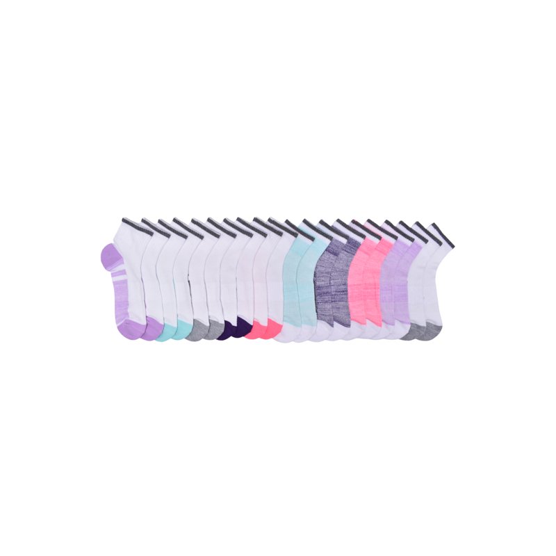 Athletic Works Girls Cushioned Ankle Socks 10-Pack Sizes S (6-10.5) - L (4-10)