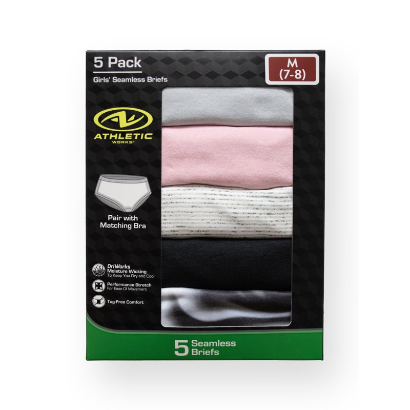Athletic Works Girls Seamless Brief Underwear 5-Pack Sizes S-XL