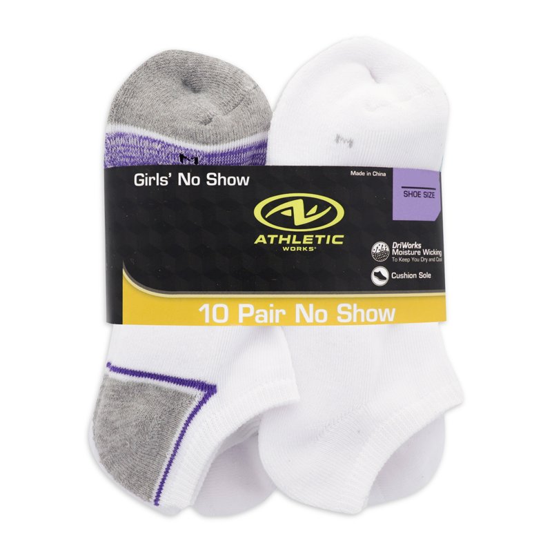 Athletic Works No Show & Liner Moisture Wicking Durable Stretchy Solid Ribbed Socks (Little Girls Or Big Girls) 10 Pack