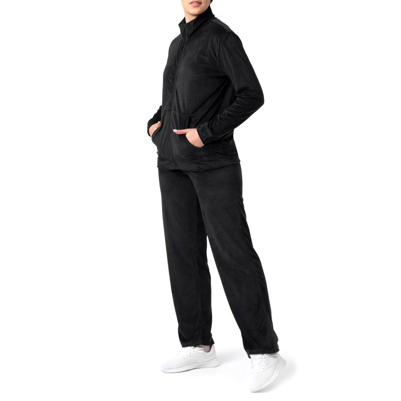 Athletic Works Women's Active Velour Zip-Up Track Jacket And Pants 2-Piece Set