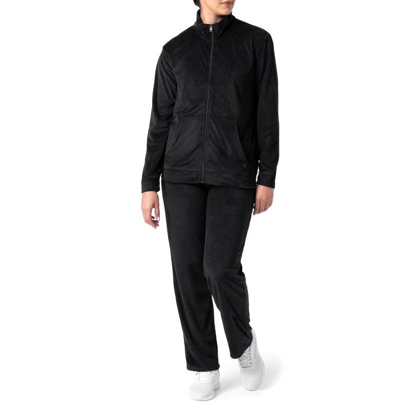 Athletic Works Women's Active Velour Zip-Up Track Jacket and Pants 2-Piece Set