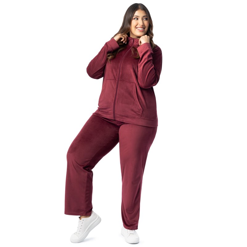 Athletic Works Women's Plus Active Velour Zip-Up Tracksuit Set 2-Piece Set