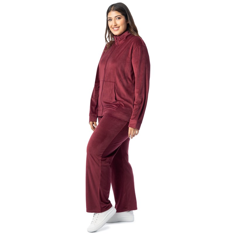 Athletic Works Women's Plus Active Velour Zip-Up Tracksuit Set 2-Piece Set