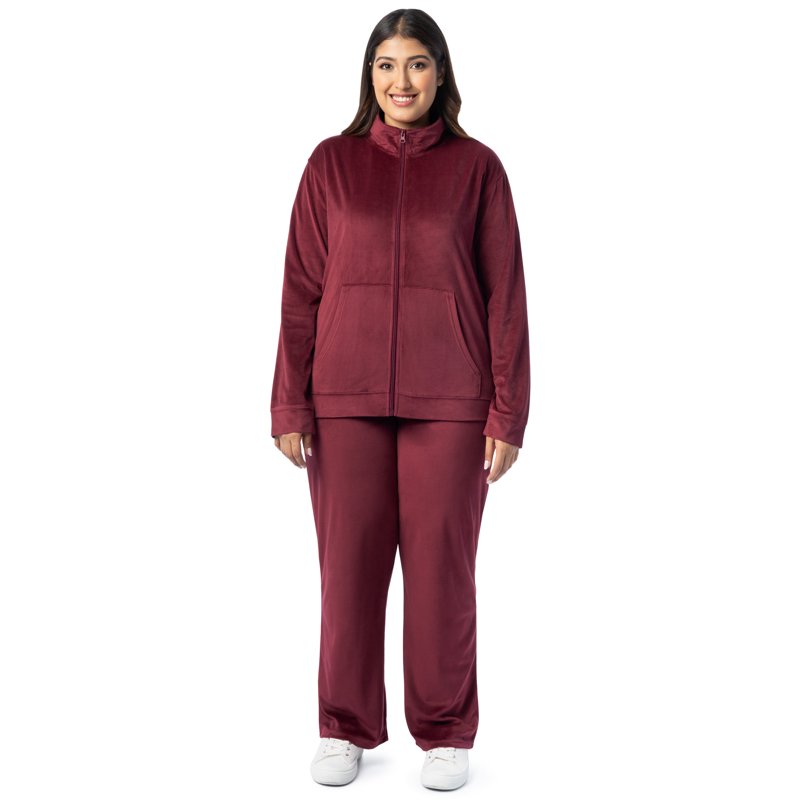 Athletic Works Women's Plus Active Velour Zip-Up Tracksuit Set 2-Piece Set
