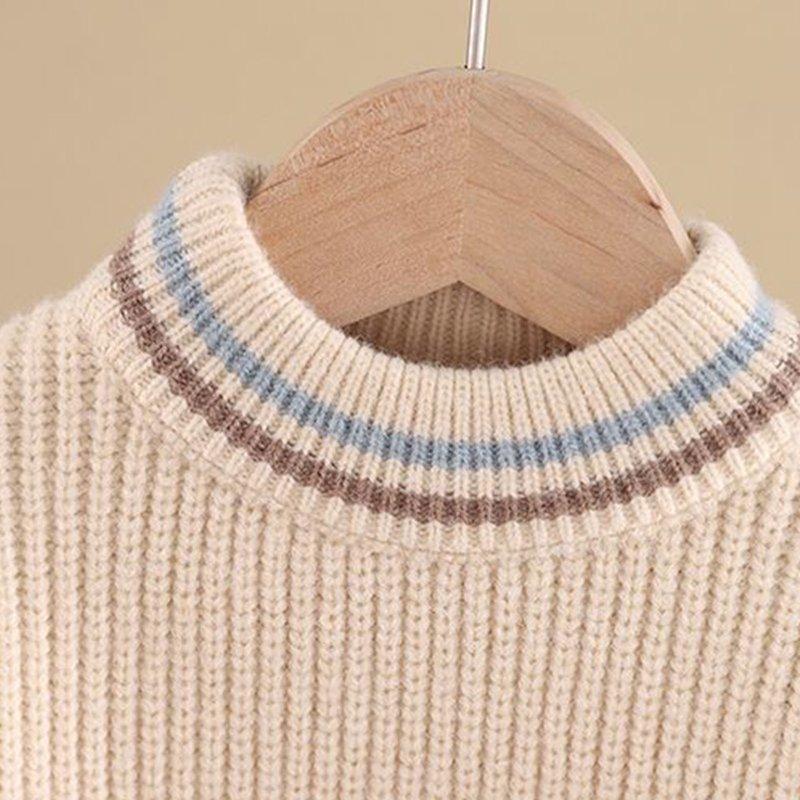 Atogsazn Children's Boy Knitted Cotton Sweater Kids Long Sleeve Pullover Sweaters Soft Warm Clothes Fashion Beige 5-6 Years