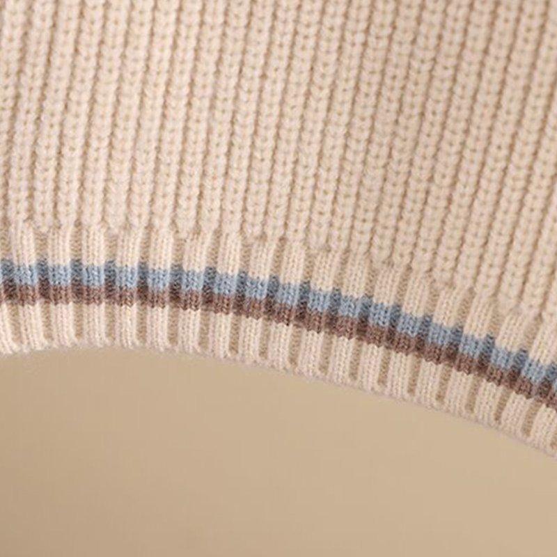 Atogsazn Children's Boy Knitted Cotton Sweater Kids Long Sleeve Pullover Sweaters Soft Warm Clothes Fashion Beige 5-6 Years