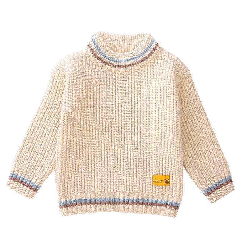 Atogsazn Children's Boy Knitted Cotton Sweater Kids Long Sleeve Pullover Sweaters Soft Warm Clothes Fashion Beige 5-6 Years