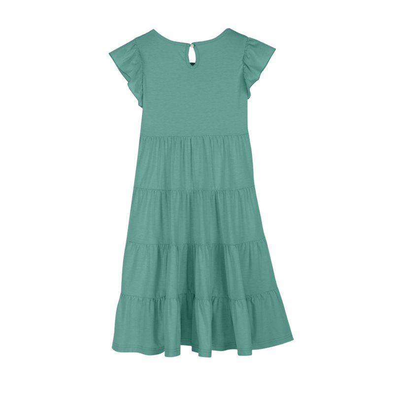 ATOGUTA Girls Dresses Short Sleeve Ruffled Pockets Dress For Girls Green Size 6M-15