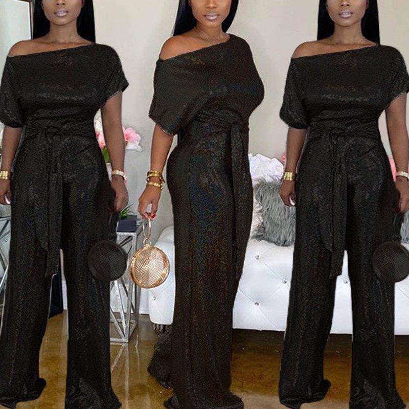 AWdenio Women's Jumpsuits Rompers & Overalls Women's Banquet Evening Dress Elegant Off Shoulder Colorful Bright Jumpsuit