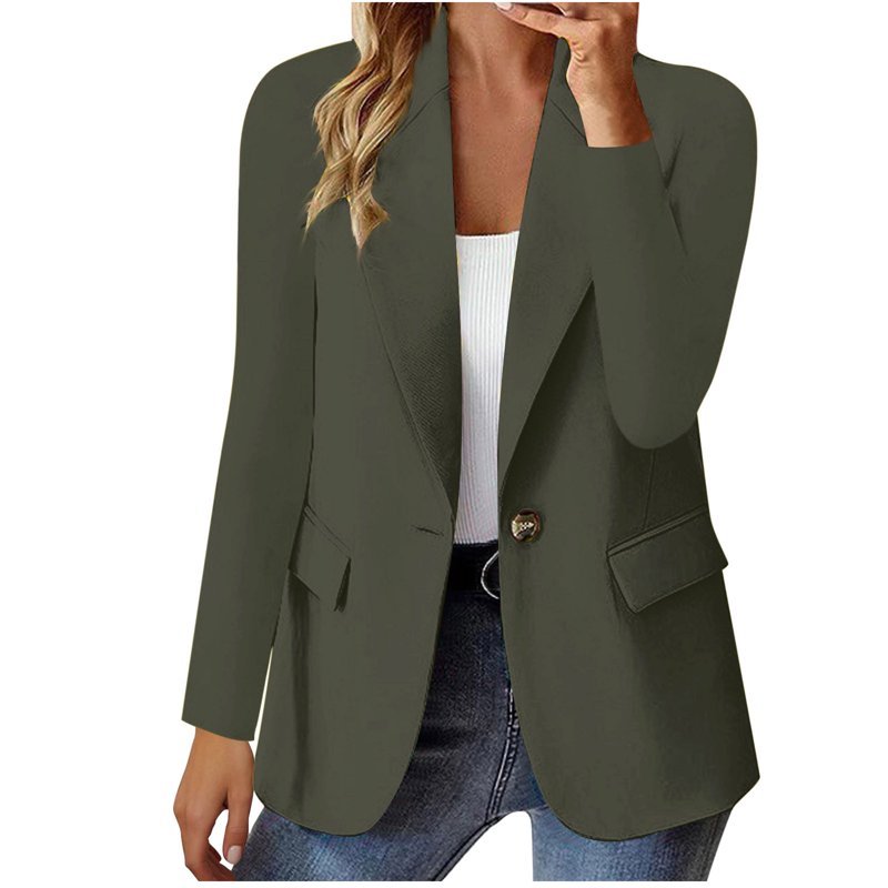 Ayolanni Jackets For Women Clearance Under 10.00 Blazer Green Solid Long Sleeve Dress Coat Ladies Jackets