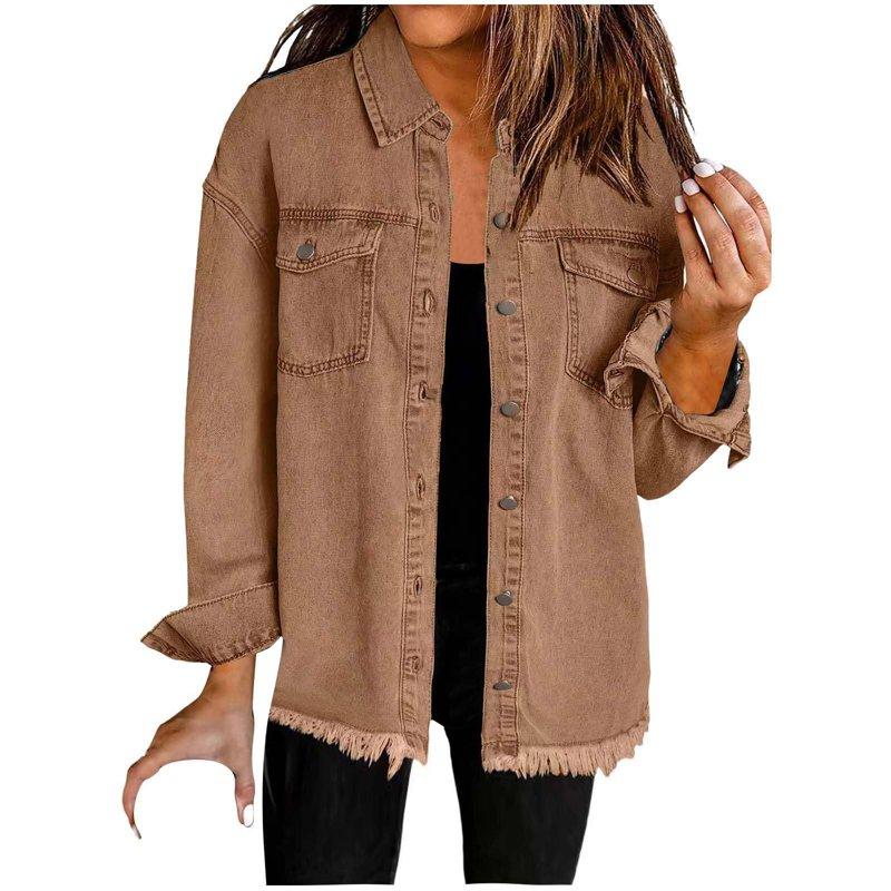 Ayolanni Jean Plus Size Women Coats Brown Long Sleeve Solid Jackets Heated Jacket For Women