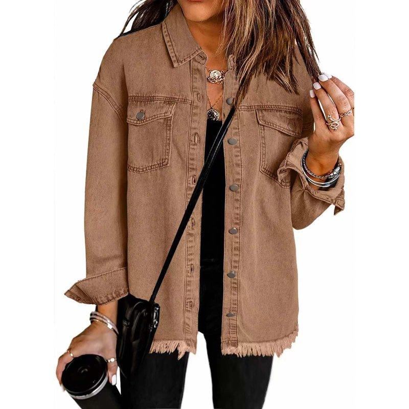 Ayolanni Jean Plus Size Women Coats Brown Long Sleeve Solid Jackets Heated Jacket for Women