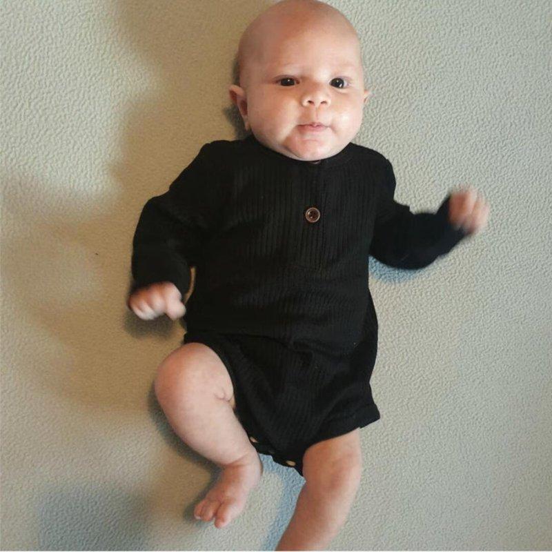 Baby Girl Boy 2 Pack Solid Long Sleeve Romper Bodysuit Clothes Black & White 0-3 Months
