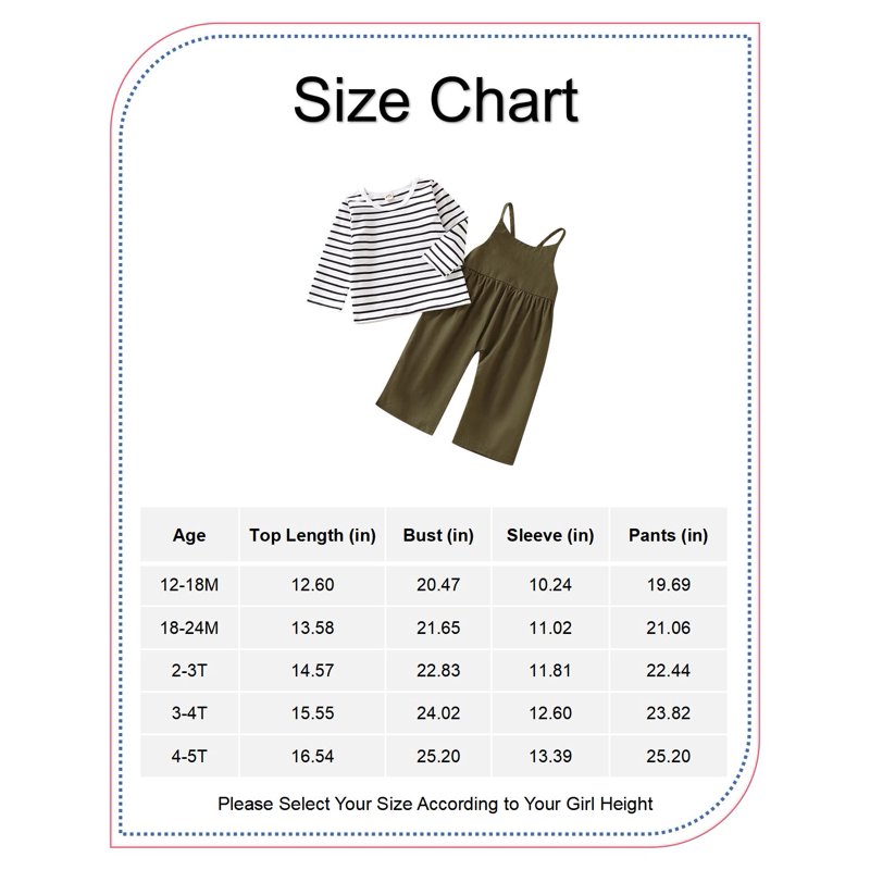 Baby Girl Clothes Baby Girl 2PCS Outfits Long Sleeve Stripe Shirt Top Suspender Pants Set 18-24 Months