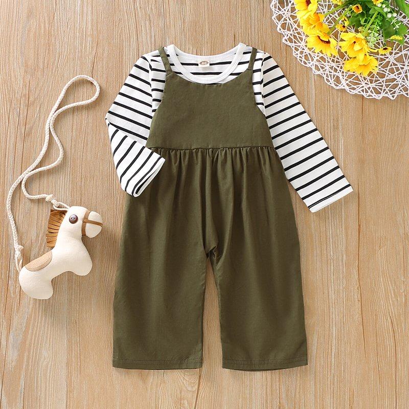Baby Girl Clothes Baby Girl 2PCS Outfits Long Sleeve Stripe Shirt Top Suspender Pants Set 18-24 Months