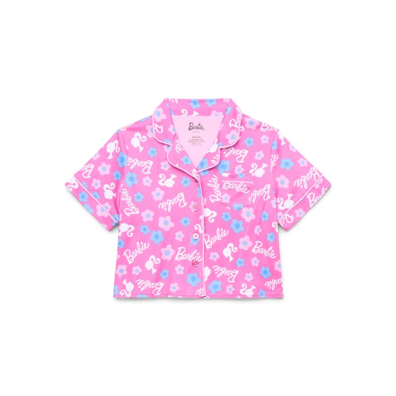 Barbie Girls' Button Front Top And Shorts Pajama Set 2-Piece Sizes 4-12