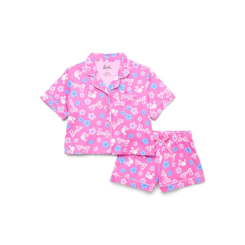 Barbie Girls' Button Front Top and Shorts Pajama Set 2-Piece Sizes 4-12