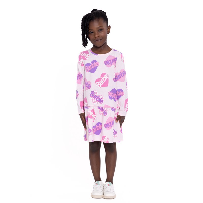 Barbie Toddler Girls Print Drop Waist Dress With Long Sleeves Sizes 12M-5T