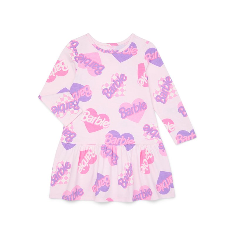 Barbie Toddler Girls Print Drop Waist Dress with Long Sleeves Sizes 12M-5T