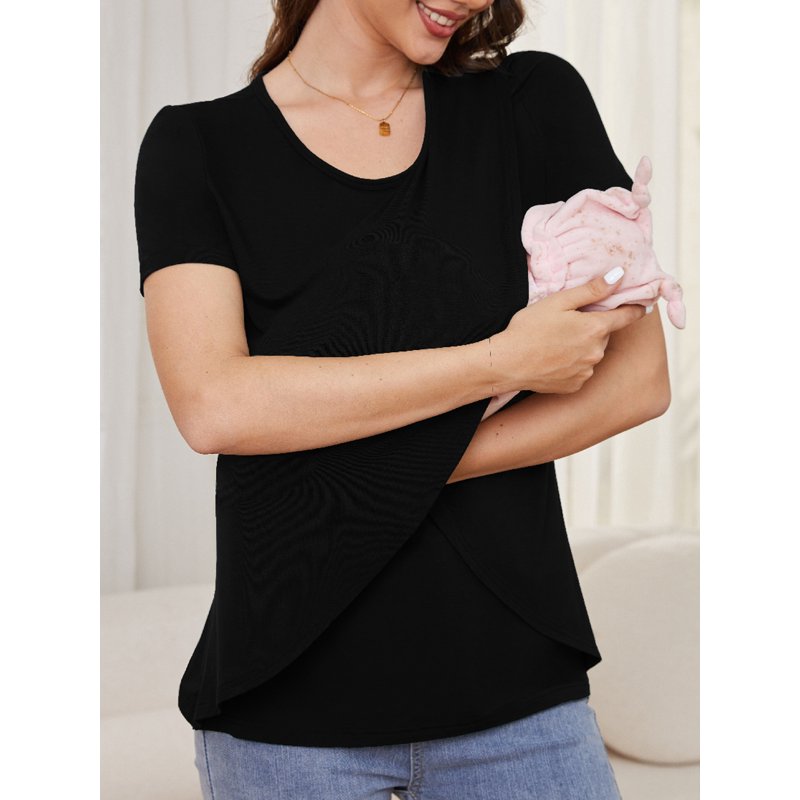 Beaisland Maternity Shirts Short Sleeve Nursing Tops 3-Pack