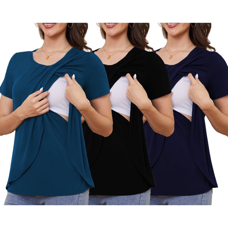 Beaisland Maternity Shirts Short Sleeve Nursing Tops 3-Pack