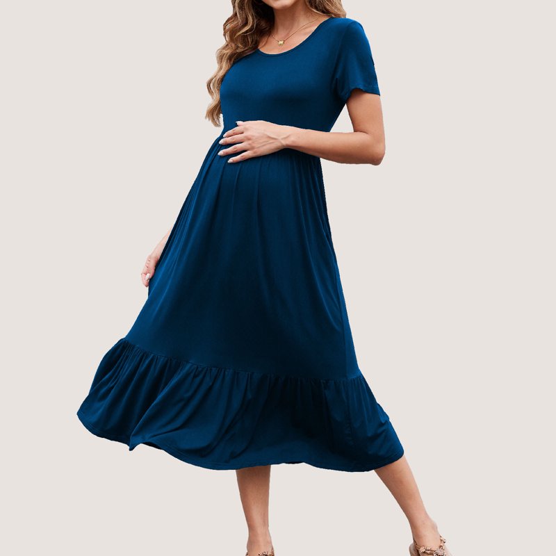 Beaisland Women’s Maternity Dress Short Sleeve Pleated Flowing Pregnancy Beach Dresses