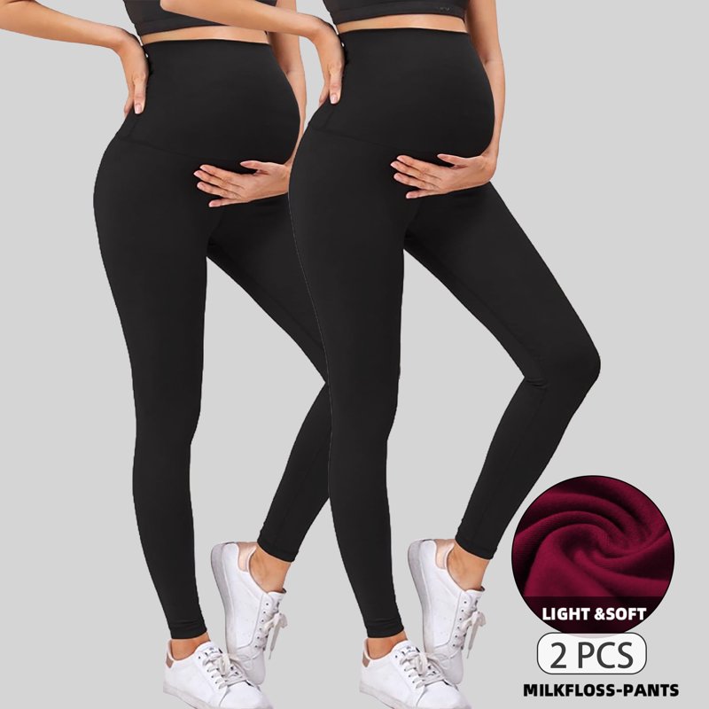 Beaisland Women's Maternity Leggings over The Belly Pregnancy Yoga Pants Workout Activewear Leggings 2-Pack