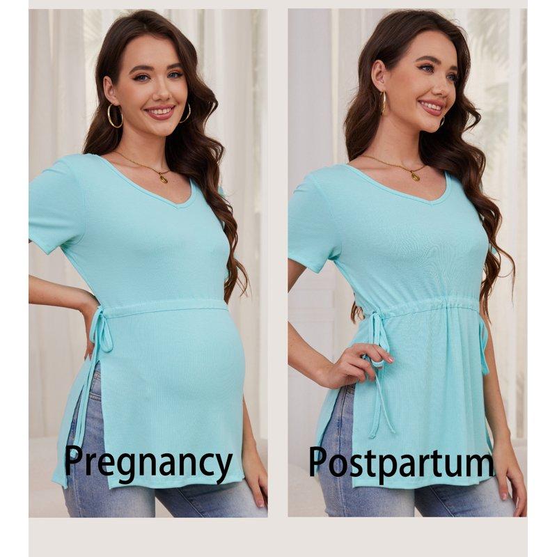 Bearsland Women's Maternity Shirt Casual Tops Side Split Pullovers Pregnancy Clothes