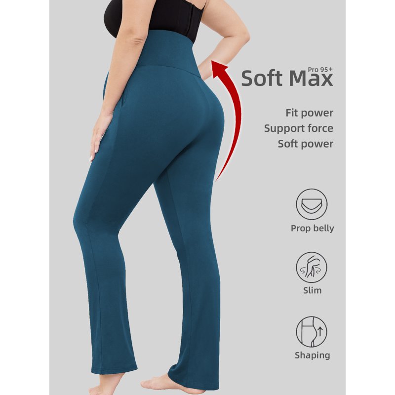 Bearsland Women's Plus Size Maternity Leggings Over Belly Pregnancy Yoga Pants Active Wear Workout Pants With Pocket 3-Pack
