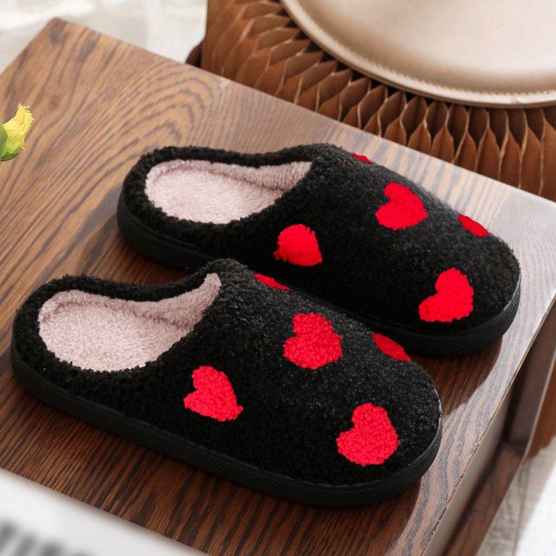 BERANMEY Cute Valentine's Day Slippers For Women Soft Plush Comfy Warm Slip-On Rose Heart Love Couple Slippers Fo Women Indoor Fluffy House Slippers For Women And Men Non-slip Fuzzy Flat Slides