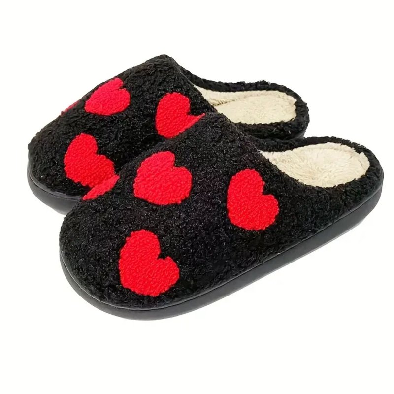 BERANMEY Cute Valentine's Day Slippers for Women Soft Plush Comfy Warm Slip-On Rose Heart Love Couple Slippers fo Women Indoor Fluffy House Slippers for Women and Men Non-slip Fuzzy Flat Slides
