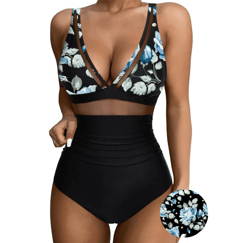 BERANMEY Floral Print Women Sexy Mesh Tummy Control One-Pieces Swimsuit for Women Push Up High Waisted One-pieces Swimwear Bathing Suit S-2XL