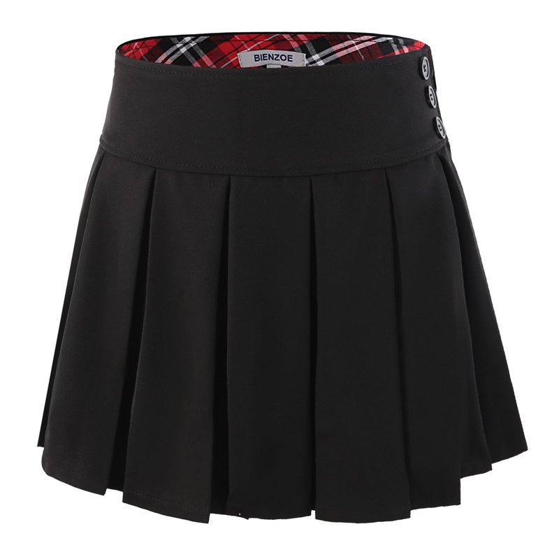 Bienzoe Girl's Stretchy Pleated Adjust Waist School Uniforms Skirt Black 10
