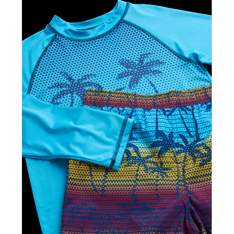 Big Chill Boys Swim Set - Boys Rash Guard Swim Set - UPF 50+ Rash Guard Long Sleeve Swim Shirt Board Short Swim Trunks (5-14)