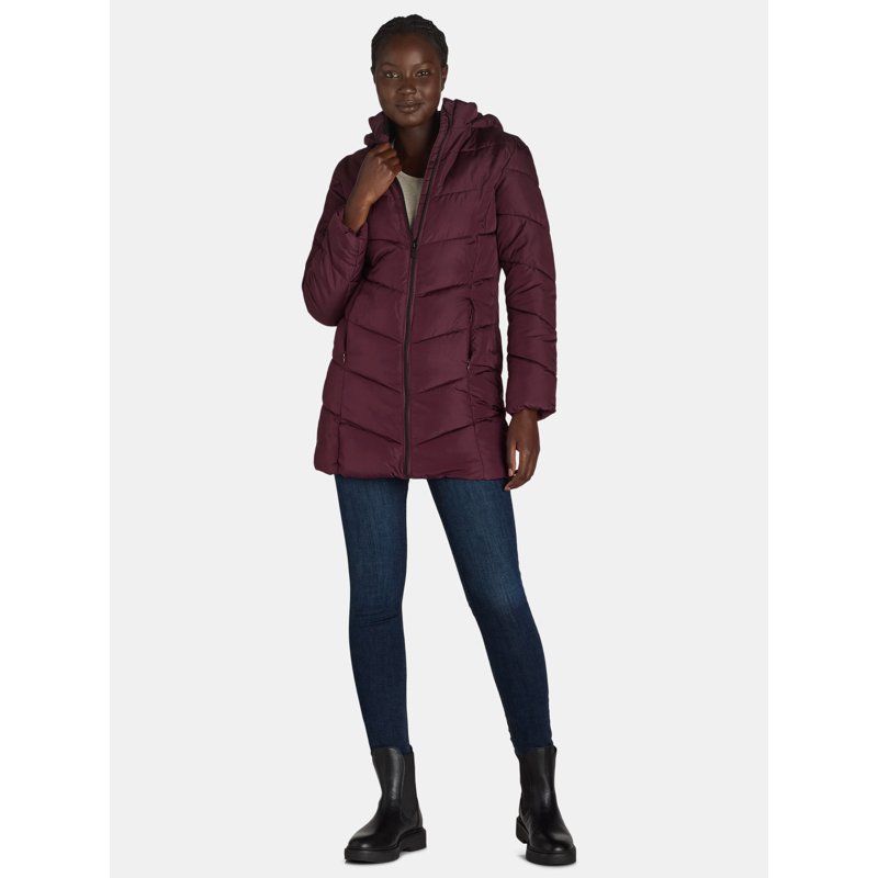 Big Chill Women's And Women's Plus Chevron Quilted Puffer Jacket With Hood Sizes S-3X