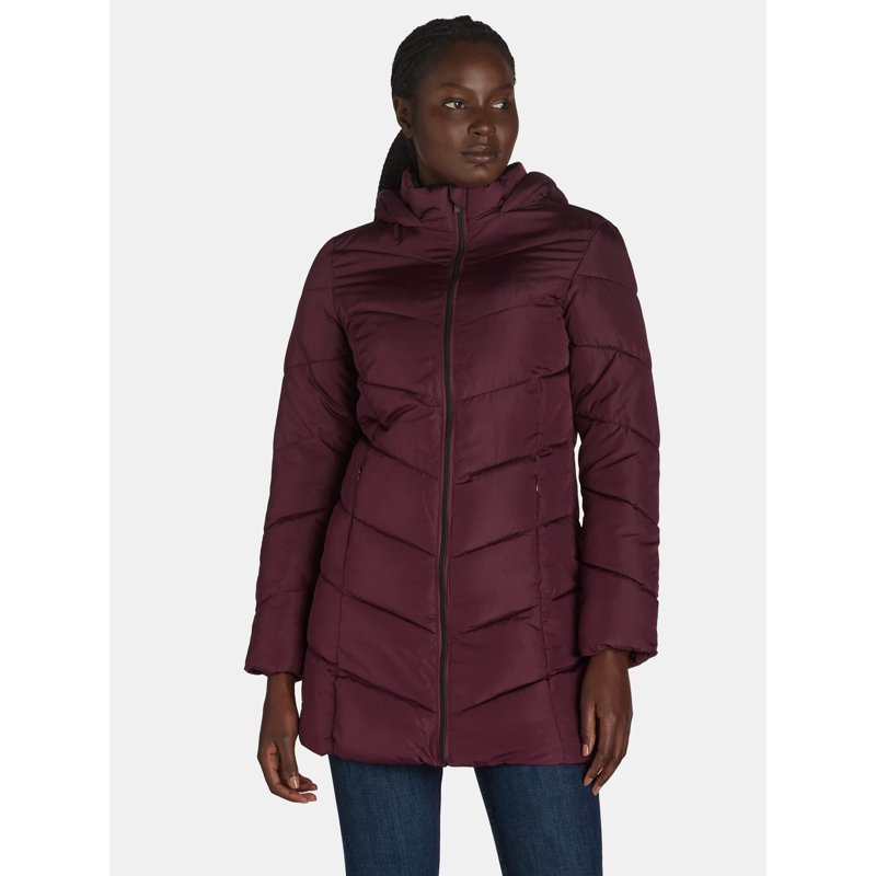 Big Chill Women's and Women's Plus Chevron Quilted Puffer Jacket with Hood Sizes S-3X