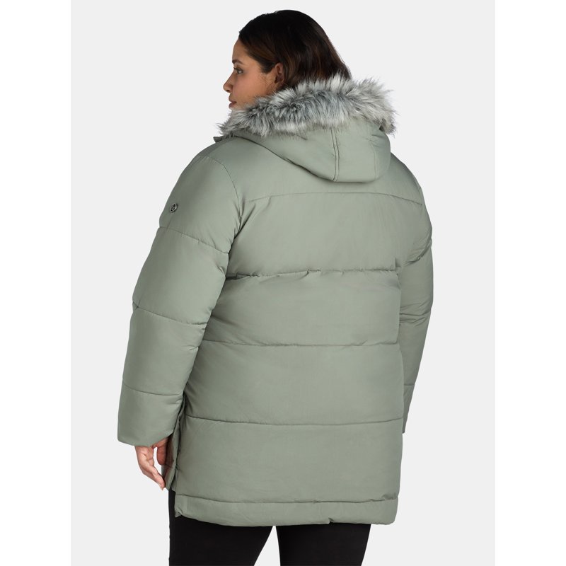 Big Chill Women's And Women's Plus Wide Quilted Puffer Coat With Faux Fur Trim Hood Sizes S-3X