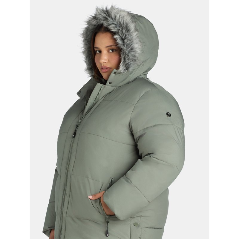 Big Chill Women's And Women's Plus Wide Quilted Puffer Coat With Faux Fur Trim Hood Sizes S-3X