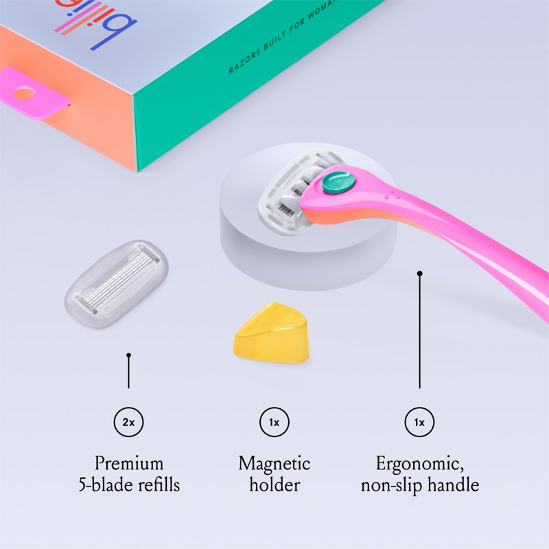 Billie Women’s Razor Kit 1 Handle + 2 X 5-Blade Refills + Magnetic Holder Malibu Color
