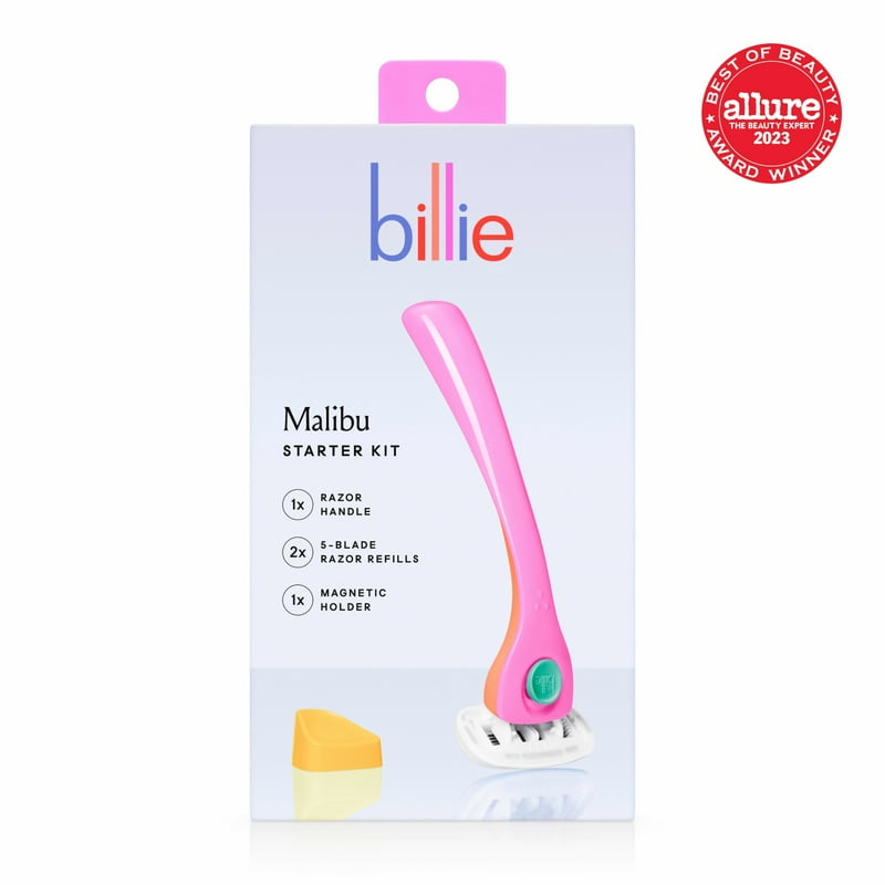 Billie Women’s Razor Kit 1 Handle + 2 x 5-Blade Refills + Magnetic Holder Malibu Color