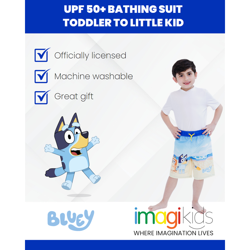Bluey Bingo UPF 50+ Swim Trunks Bathing Suit Toddler To Little Kid