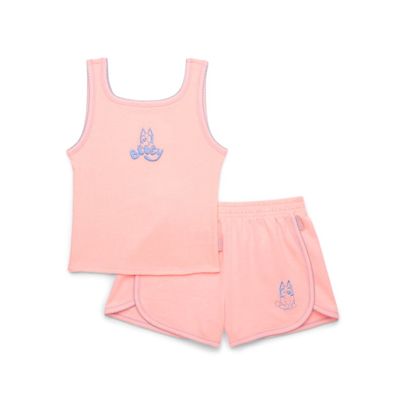 Bluey Girls Embroidered Tank Top and Shorts Set 2-Piece Sizes 4-16