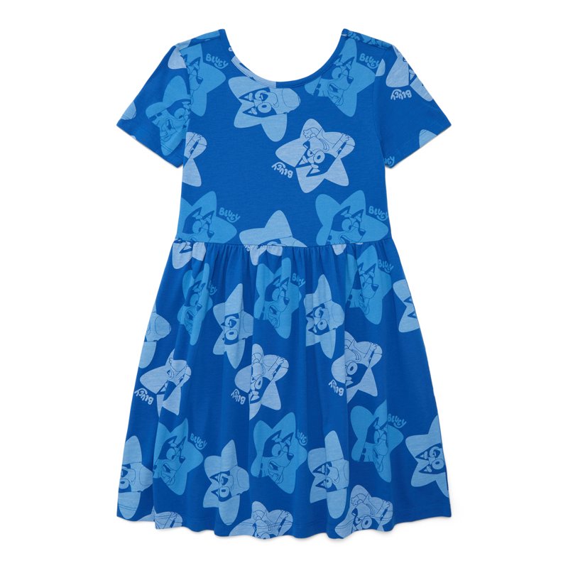 Bluey Girls Printed Skater Dress with Short Sleeves Sizes 4-12