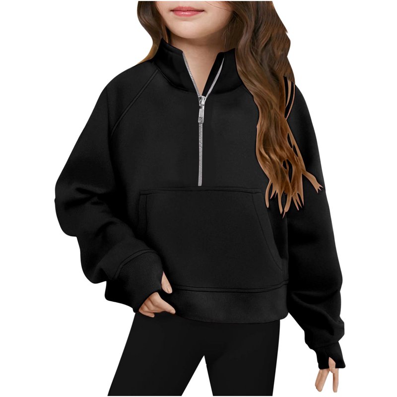 BLVB Girls Sweatshirts Half Zip Pullover Long Sleeve with Pocket and Thumb Hole Casual Fashion Fall Winter Clothes for Kids 5-14Y
