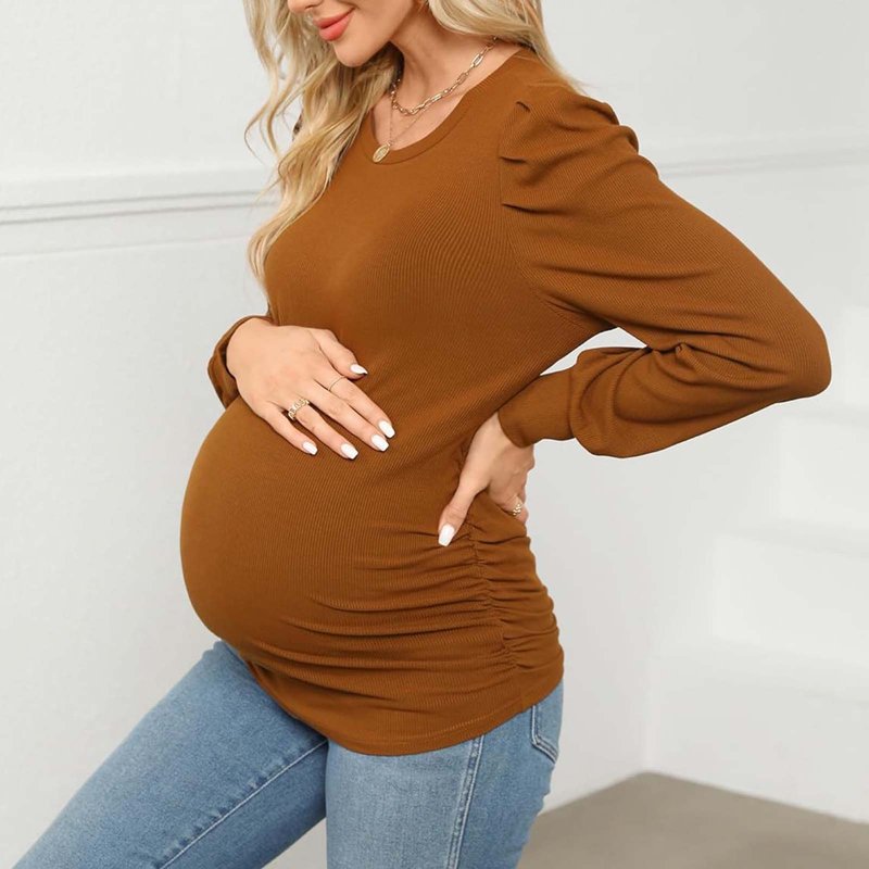 Bovxnpu Maternity Clothes For Women Women's Maternity Shirts Long Sleeve Pregnancy Tops Pregnant Women's Clothing Can Be Worn As A Versatile Round Neck Long Sleeved Top With A Base Layer XL