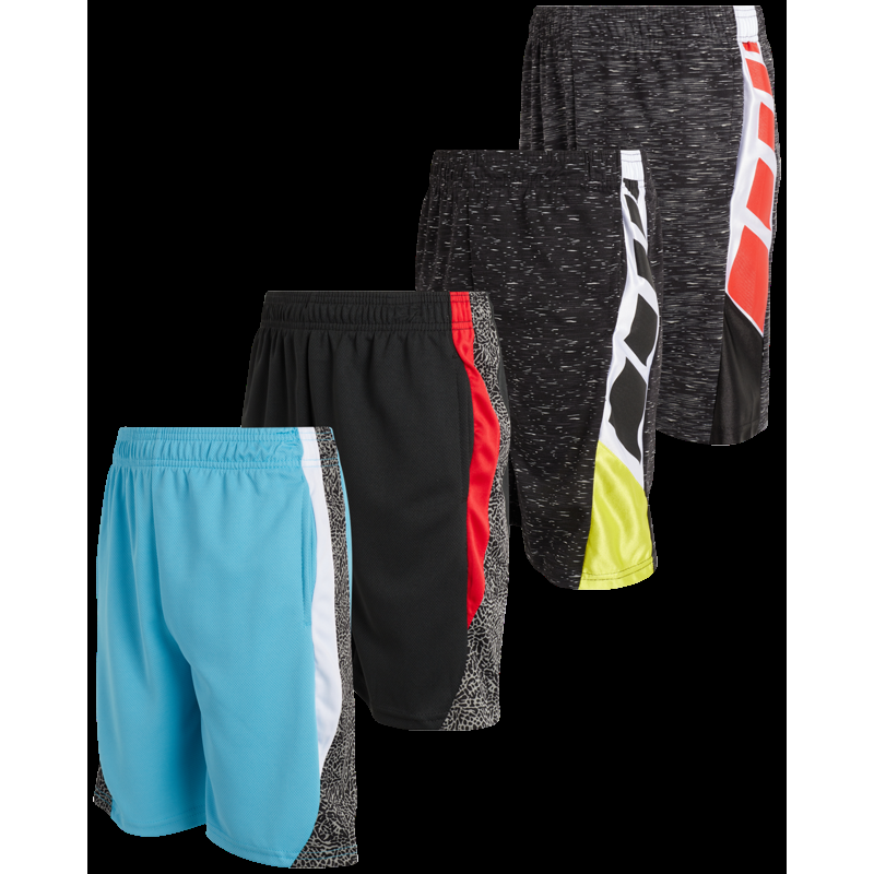 Boys’ Active Shorts – 4 Pack Athletic Performance Gym Shorts (8-18)